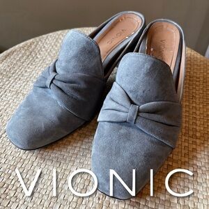 Vionic Plaza Presley Grey Suede Bow Slip On Block Heel Slide 8